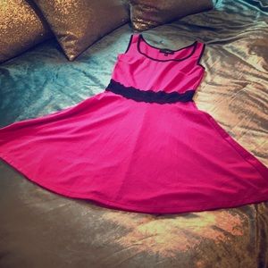 Cute hot pink and black lace summer dress
